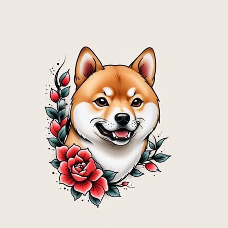 00113-3200999327-_lora_Traditional_Tattoos_0.65_ shiba inu in style of tr4dt4t, traditional tattoo, white background,.png